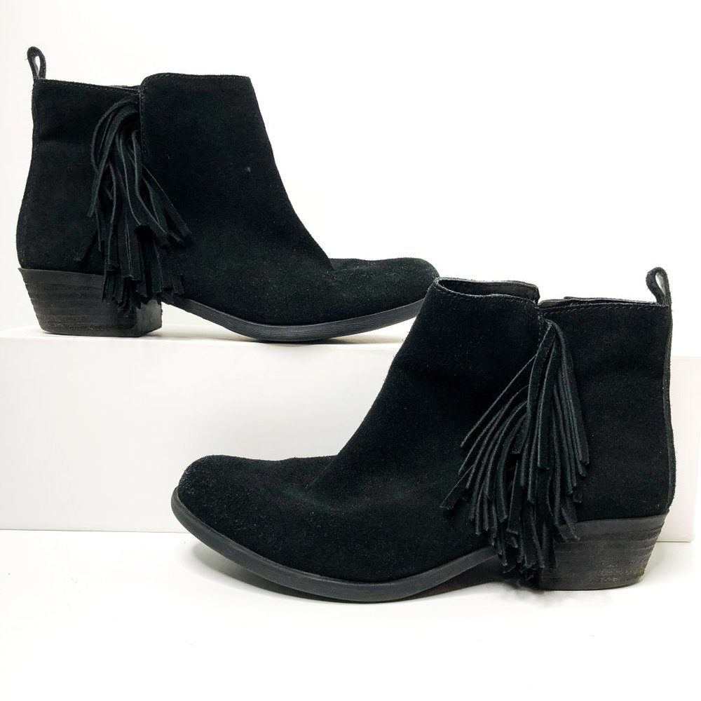 Vince Camuto Sz 7 Black Brynn Suede Fringe Booties